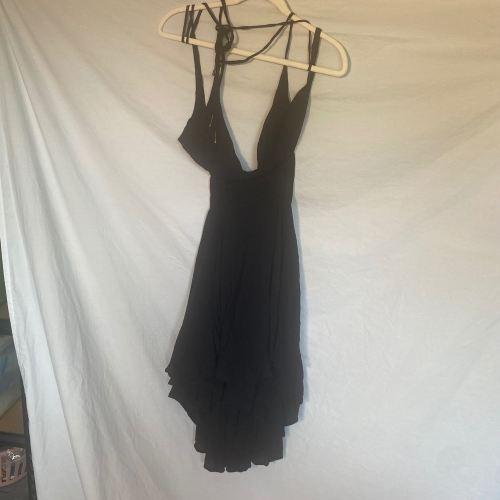 Free People Extratropical Black Gauze High-Low Tiered Halter Dress OB832193 L
